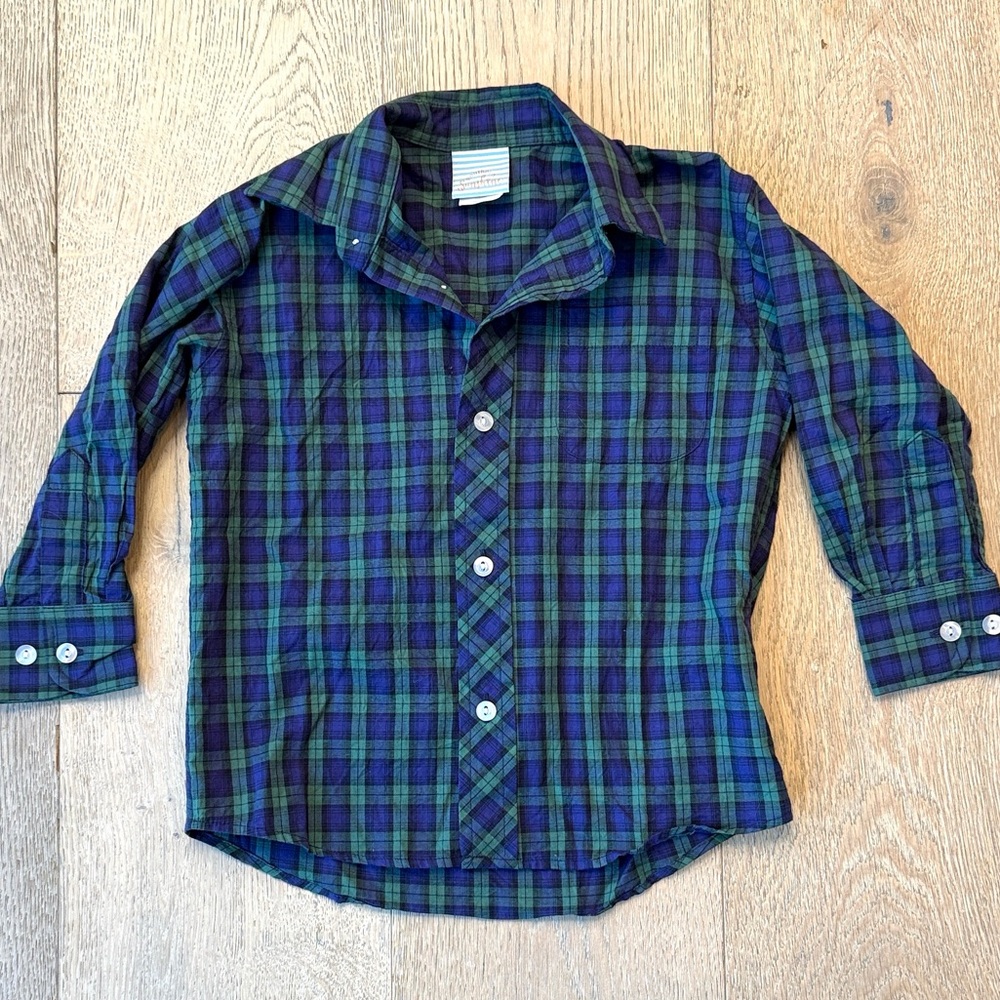 Southern Sunshine Blue & Green Plaid Button-Up Shirt – Boys 3T, EUC